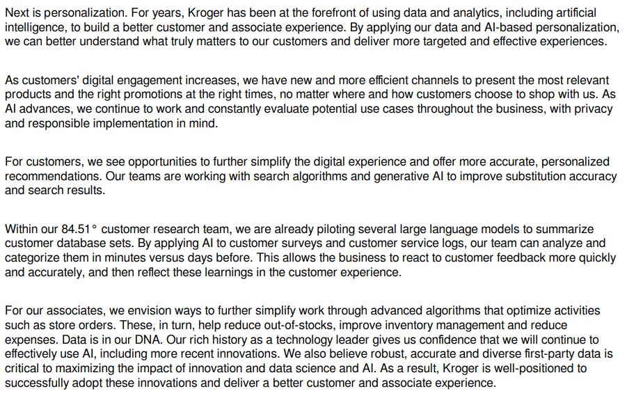 Sample language from client talking about AI and the impact of communication within client materials as a statement to investors