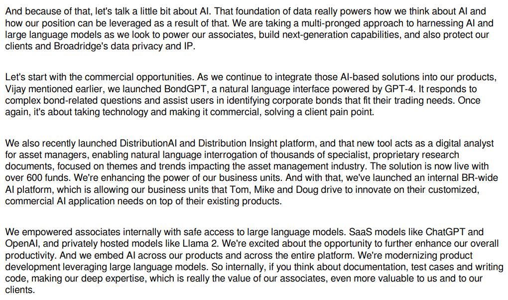 Sample language from client talking about AI and the impact of communication within client materials as a statement to investors