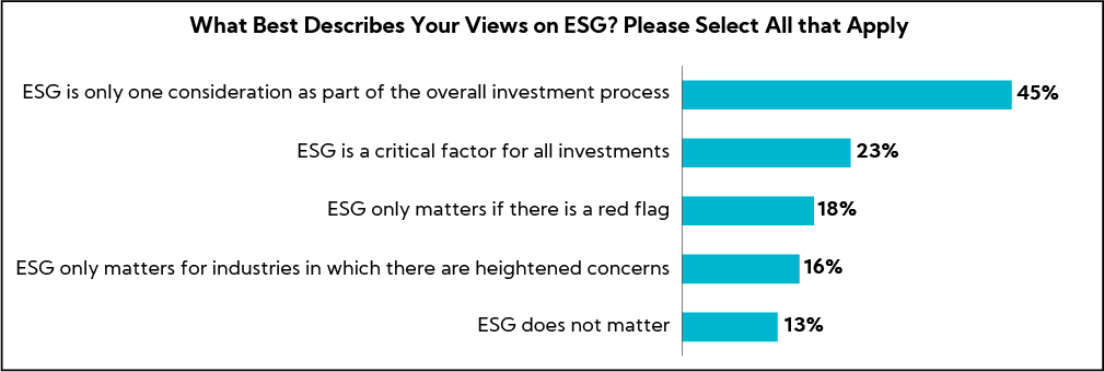 Chart: What Best Describes Your Views on ESG? Please Select All that Apply.
