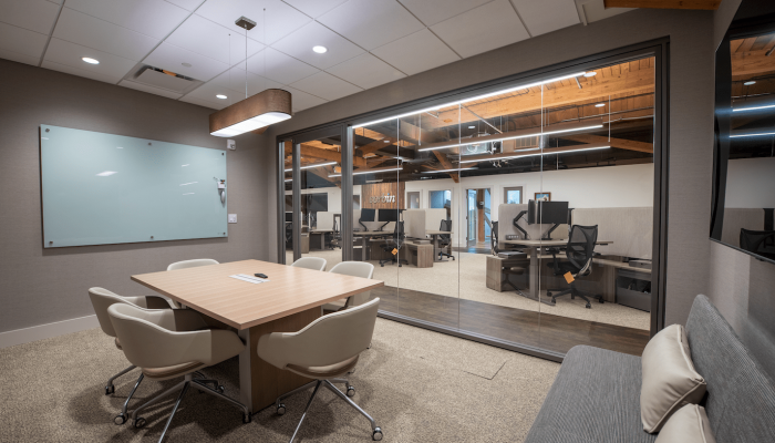 Grand Opening 2020 of the new Corbin Advisors headquarters in Farmington, CT: featuring view from Conference room